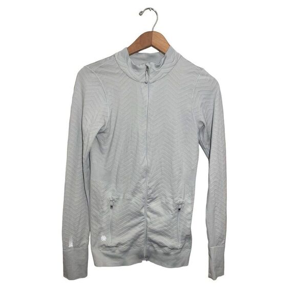 ATHLETA Novelty Light Gray‎ Seamless Active Running Jacket 749518 Womens Medium - Picture 1 of 5